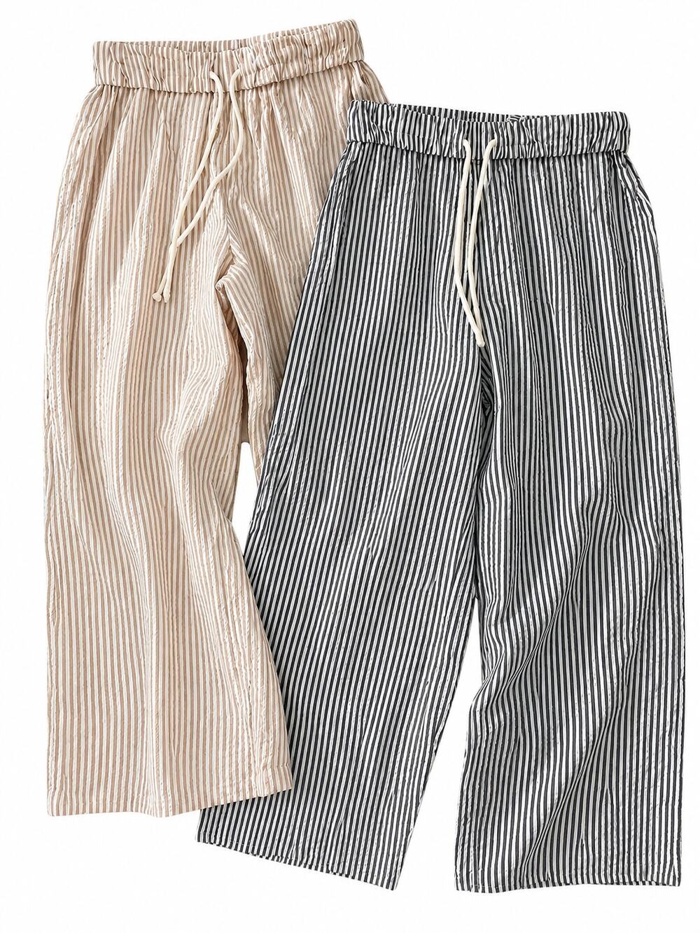 H by Halston Pants Women L 2 Pair Bundle Striped Cotton Wide Leg Pull On